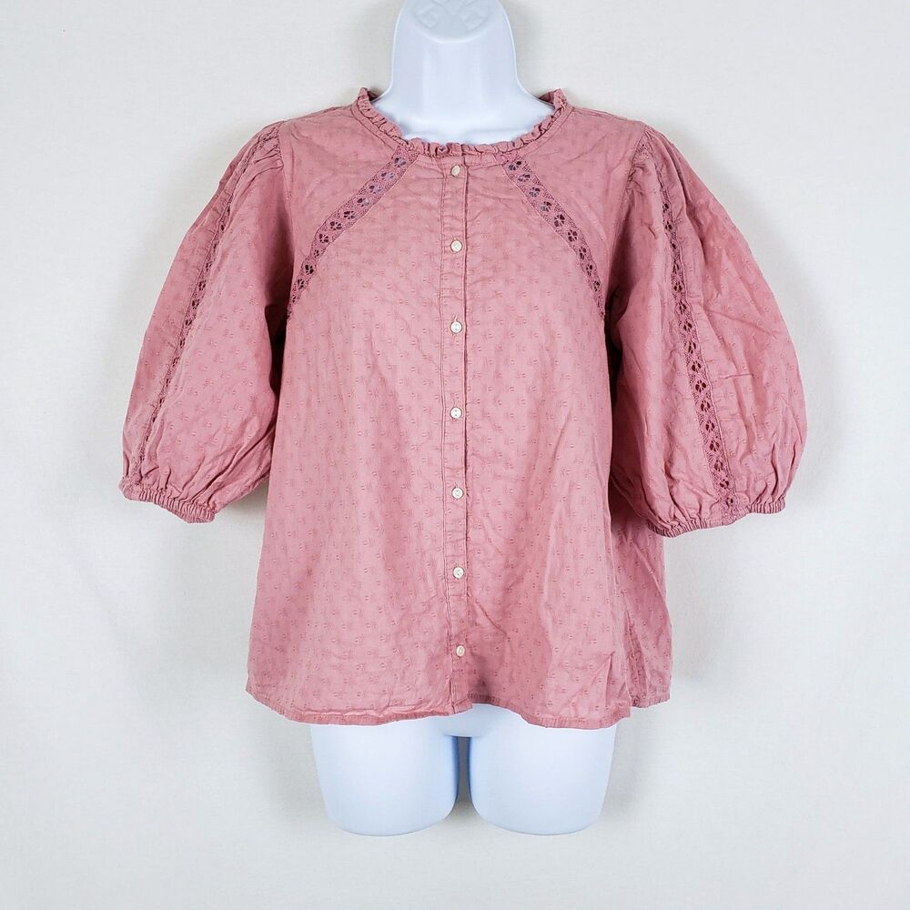 Old Navy Peasant Top Womens M Dusty Orange Puff Sleeve Casual Feminine Prairie